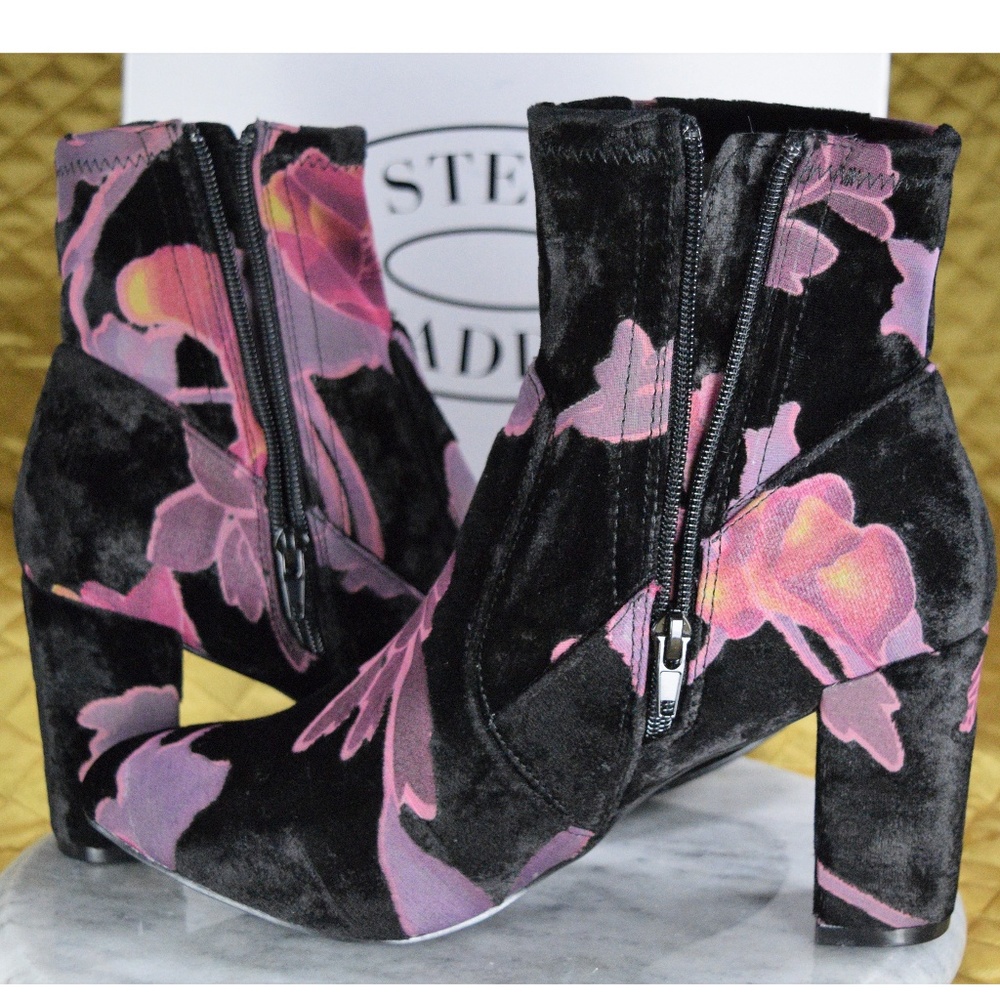 NEW Steve Madden Size 8/10 Velvet Floral Boots - Picture 2 of 8